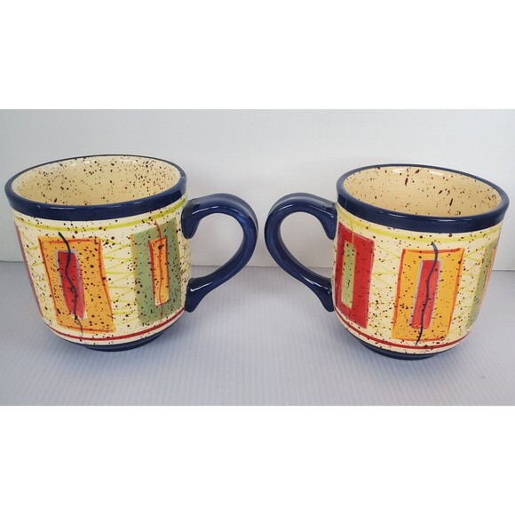 2 Pfaltzgraff SEDONA Stoneware Coffee Soup Mugs Spatter Colorful Hand Painted - Picture 5 of 7